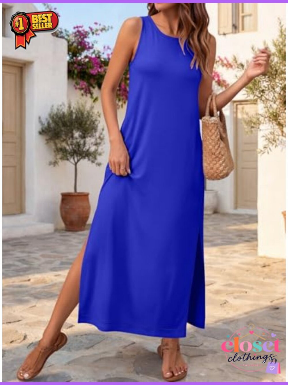 Wrinkle Free Sleeveless Maxi Dress with Pockets for Summer Casual - Picture 2 of 6